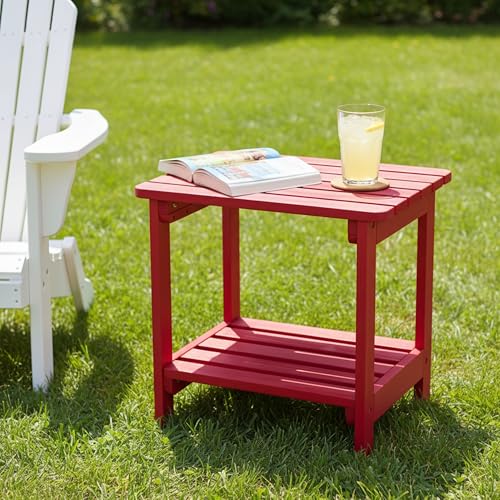 Shine Company Providence Rectangular Solid Wood Side Table, Outdoor Adirondack Patio Table, Chili Red
