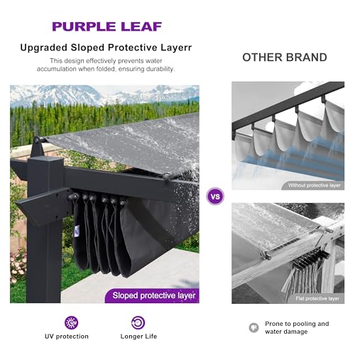 PURPLE LEAF 10' x 13' Aluminum Outdoor Pergola Wind-Resistant Retractable Pergola with Double Sun Shade Canopy Heavy-Duty Metal Pergola for Patios Backyard Deck Garden, Grey