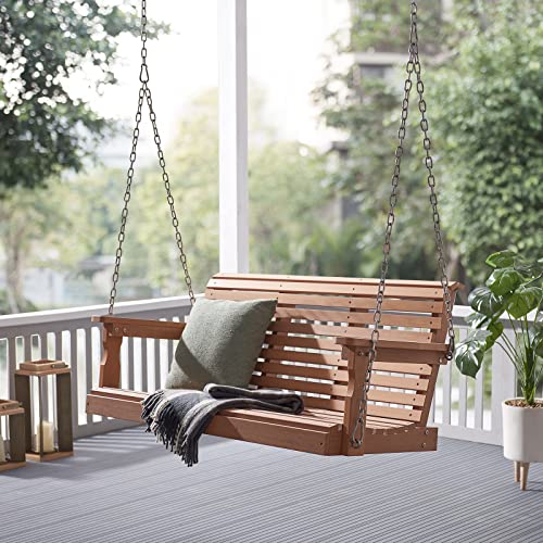 Psilvam HDPE Porch Swing, 2 Seat Hanging Porch Swing Outdoor, 660LBS Weight Capacity Patio Swing, Waterproof and Rot-Resistant, Swing Bench for Outside, Garden, Porche and Parks (Teak)