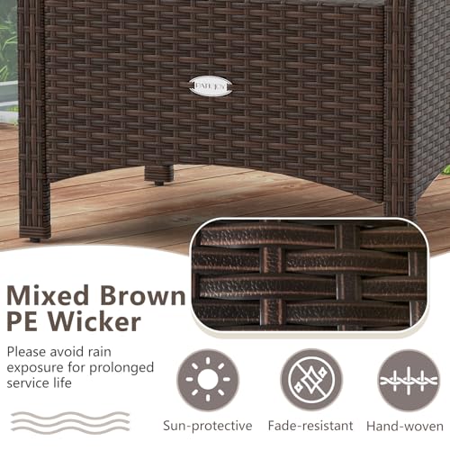RELAX4LIFE Wicker Outdoor Ottomans for Patio - Set of 2 Rattan Footstools w/Removable Cushions, Multipurpose Outside Foot Rest, Side Table & Additional Seating for Porch Garden Backyard (Beige)