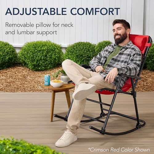 Best Choice Products Outdoor Zero Gravity Rocking Chair, Folding Reclining Patio Lounge Chair with Adjustable Pillow for Lawn, Beach, Camping - Crimson Red