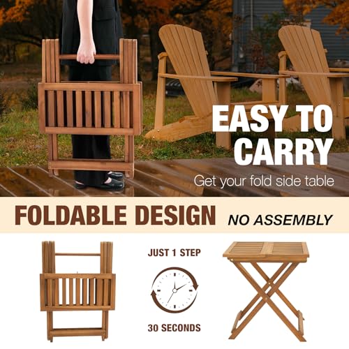 GREEN ALLUVIUM Folding Wooden Side Table – Premium Portable Foldable Table for Outdoor & Indoor Use, Patio, Camping & Small Spaces – Perfect with Adirondack Chairs – Golden Teak Finish