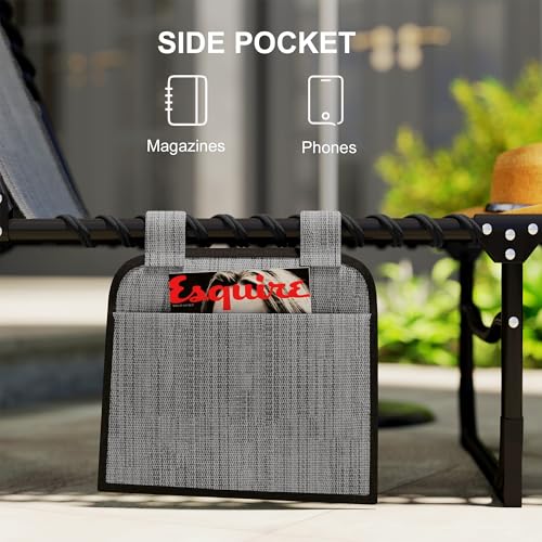 Outsunny Folding Chaise Lounge Chair Outdoor, Sun Tanning Chair with Side Pocket, Carrying Strap, Portable Patio Beach Lounger with 5-Position Reclining Back, Headrest for Pool, Camping, Yard, Gray