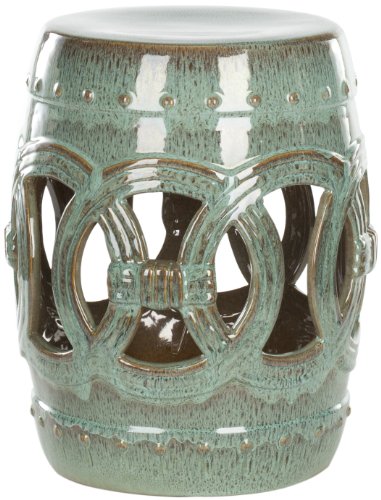 SAFAVIEH Furniture - Double Coin Decorative Garden Stool - Antique Blue - Ceramic - Artisan Chinoiserie Design - Ideal for Living Room, Patio, Garden - Fully Assembled (ACS4500A)