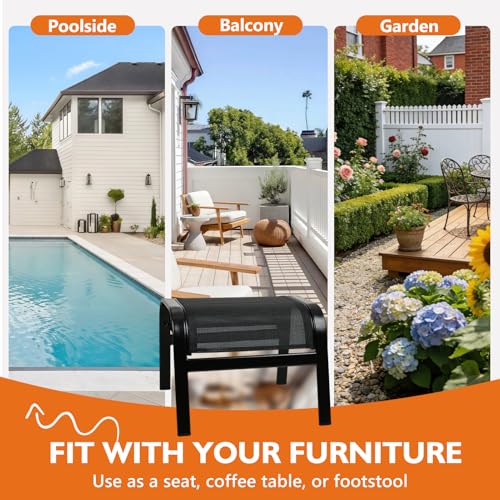 Deguifei Outdoor Ottoman Footrest Stool Assembled 2 Set Portable Footstools for Patio Garden Black