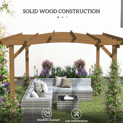 Outsunny 10' x 12' Outdoor Pergola with Arched Roof for Climbing Plant Support, Wood Gazebo Grape Trellis with Stable Structure, Concrete Anchors for Patio, Garden, Deck, Backyard, Dark Brown
