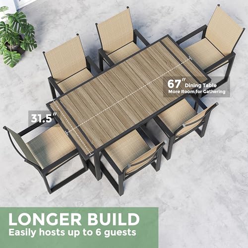 Jocoevol 7 Piece Patio Dining Set for 6, Outdoor Furniture Set Includes 67" Rectangle Patio Table and 6 Textilene Dining Chairs, Outdoor Table and Chairs for Outsides, Backyard, Garden and Poolside