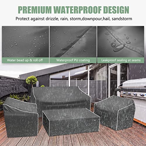 Gasadar Patio Furniture Cover 4-Piece Set, Heavy Dut 600D Outdoor Furniture Cover Waterproof for Lawn Patio Chairs, Loveseat and Coffe table, Grey