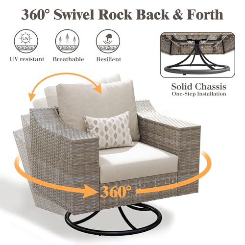 LUXOAK 9-Piece Wicker Patio Furniture Set with Swivel Rocking Chairs, Curved Sectional Sofa with Storage Table, All-Weather Outdoor Conversation Set with 6" Armrests, for Backyard/Garden/Deck