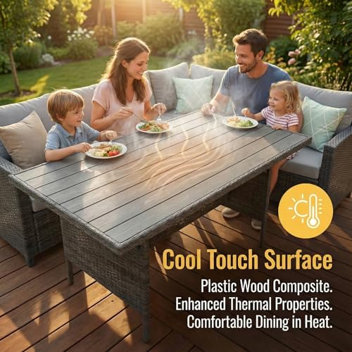 Patio Furniture Set, 7 Piece High Curved Back Outdoor Dining Sectional Sofa, All Weather Wicker Conversation Set with Ottoman