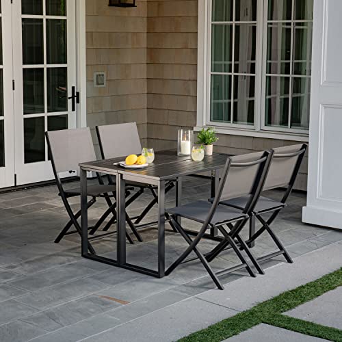Hanover Conrad 31.5" x 46" Folding Outdoor Dining Table, Console Patio Table with Weather-Resistant Aluminum Frames, Modern Space-Saving Patio Furniture Table for Backyard, Deck, and Patio, Grey