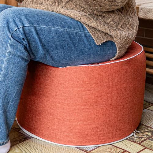 Outdoor Ottomans for Patio Pouf Waterproof Fade-Resistant Ottoman Foot Rest for Outdoor - Ottoman Chair Filled with High-Density All-in-One Foam, 20"D x 14"H Inches (Burnt Orange, Round)