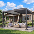 BETISEF 10x12 FT Outdoor Louvered Pergola, Hardtop Gazebo with 2 Independent Adjustable Roofs and Drainage System, Metal Patio Pavilion for Deck, Garden, Dark Gray