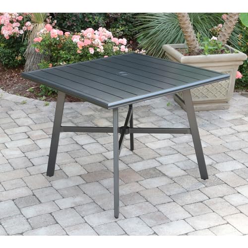 Hanover Cortino 5-Piece All-Weather Outdoor Commercial Grade Aluminum Dining Set, 4 Slat Back Chairs and 38" Slat Table