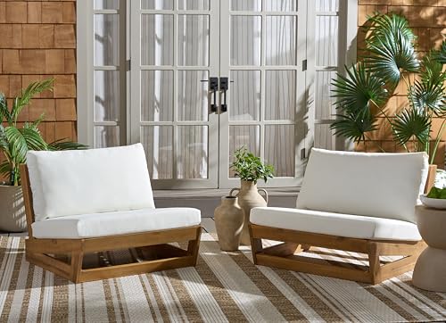 SAFAVIEH Outdoor - Duncan Chair Set of 2 - Natural & Beige Solid Wood - Weather Resistant - Ideal for Patio, Deck, Backyard, 32.68" W x 34" D x 24.4" H (PAT7336A-SET2)