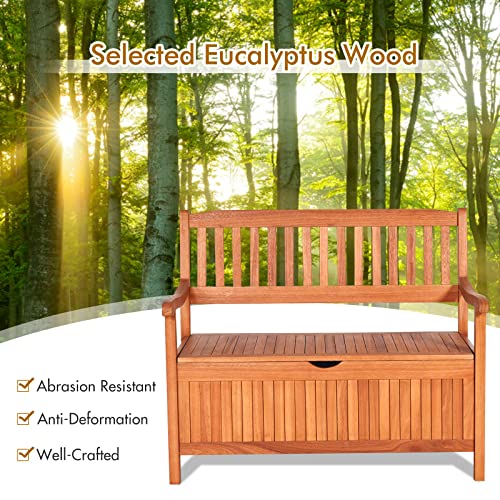 S AFSTAR Outdoor Patio Bench with Storage Box, 33 Gallon Storage Bench Deck Box with Dustproof Liner, Comfort Backrest & Wide Armrest, 800 lbs Capacity, Wood Bench for Garden Patio Park Porch