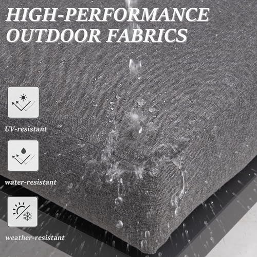 RoyalCraft 2 Pieces Aluminum Outdoor Patio Ottoman Set, Outdoor Foot Stools with Thick Cushion, Small Seat Furniture for Porch Balcony Backyard, Grey