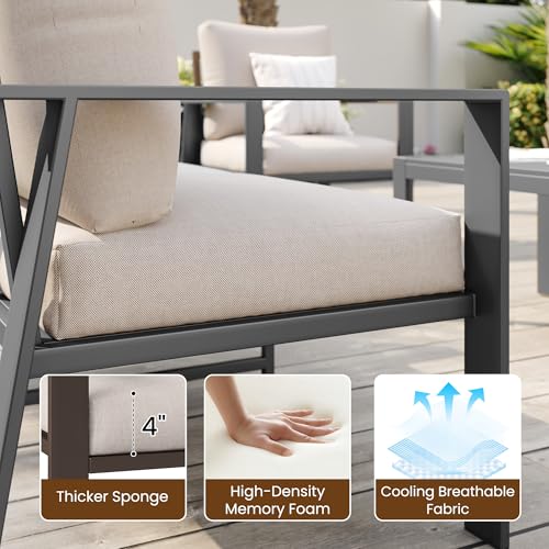 VONZOY Aluminum Outdoor Loveseat with Coffee Table Small Furniture Patio Love Seat Couch Outdoor Chairs with 4" Cushion Loveseats Sofa for Poolside,Balcony,Deck,Yard