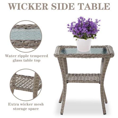 Belord Swivel Patio Chairs Wicker Set - Outdoor Swivel Rocker Chair with Side Table, 3 Piece Patio Glider Chairs Furniture Set with Water-Resistant Cushions for Deck Porch Sunroom