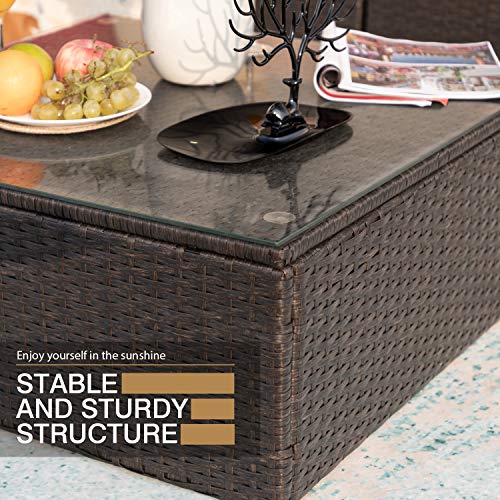Homall 5 Pieces Outdoor Patio Furniture Sectional Safa Modern Wicker Sets with Cushion All Weather Rattan Conversation Set with Modern Glass Coffee Table for Patio Backyard Poolside Garden