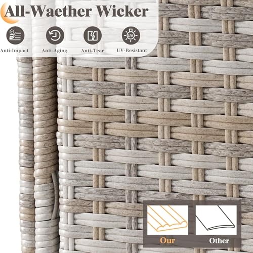 LUXOAK 6-Piece Wicker Patio Furniture Set, Curved Half-Moon Outdoor Sectional Sofa with 6" Wide Armrests, All-Weather Rattan Conversation Set with Thick Cushions, for Backyard/Garden/Deck/Patio
