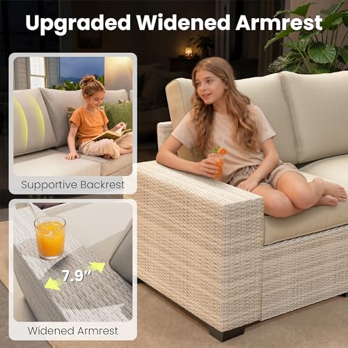 olimix 8 Piece Outdoor Patio Furniture Set, Outdoor Sectional Furniture, Rattan & Wicker Modern Modular Conversation Set Sofa Couch W/Water Resistant Washable Thick Cushions and Coffee Table, Beige