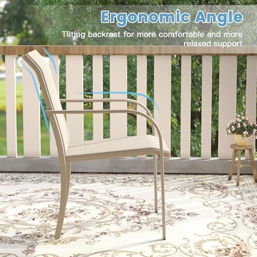 DIFY 9 Pieces Outdoor Patio Dining Set for 8, 53.1" Sandshell Round Metal Dining Table and 8 Sandshell Stackable Sling Dining Chairs, Outdoor Table and Chairs for Lawn Garden Backyard Deck