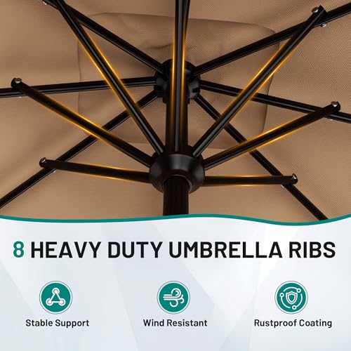 AreShark 8 X 10 FT Large Rectangular Patio Umbrella with Valance, Outdoor Table Market Umbrella w/Crank & 8 Ribs, Rectangle Outdoor Umbrellas for Garden, Deck, Yard and Poolside, Beige