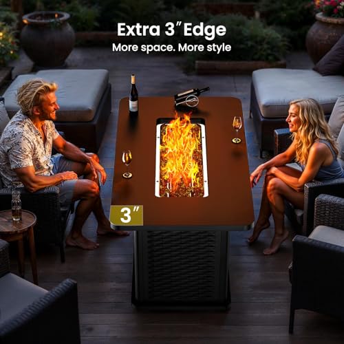 Ciays 43-Inch Rectangular Propane Fire Pit Table - 60,000 BTU, CSA-Certified 2-in-1 Design, 304 Stainless Steel H-Burner, Included Lava Rocks - Ideal for Gatherings & Parties