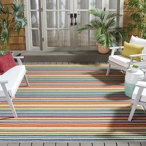 SAFAVIEH Washable Rug Outdoor Cabana Collection - 8' x 10', Ivory & Green, Non-Shedding & Easy to Clean, Ideal for Patio, Backyard, Mudroom (CBN323A)