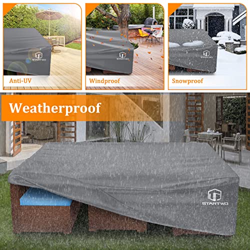 STARTWO Patio Furniture Covers Waterproof, Anti-UV Tear-Resistant 500D Heavy Duty 7-12 Seats Outdoor Furniture Cover for Sectional Sofa and Table Chairs, 110"x84"x28", Grey