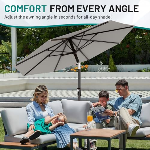 AreShark 10 FT Outdoor Patio Umbrella, Patio Table Umbrella with Push Button Tilt and Crank, Outdoor Patio Umbrellas with 8 Fiberglass Ribs, Patio Umbrellas for Market, Garden, Pool (Light Gray)