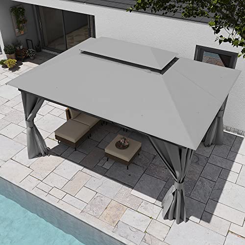 LAUSAINT HOME 10'x13' Outdoor Gazebo, Metal Frame Heavy Duty Patio Canopy Tent Shelter with Double Roofs, Mosquito Nettings and Privacy Screens for Backyard, Garden, Lawn, Gray
