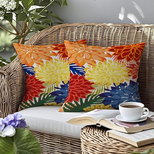 mellicoma Waterproof Outdoor Pillow Covers 18x18 Pack of 2 Vibrant Floral Collage Throw Outdoor Pillows for Garden Funiture Patio Home