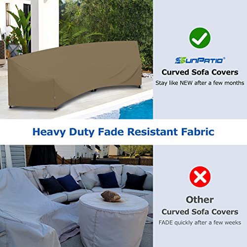 SunPatio Outdoor Curved Sectional Sofa Cover, Heavy Duty Waterproof Patio Couch Cover, All Weather Protection Furniture Protector with Sealed Seam, 190"(back)/128"(front)L x 36"W x 39"/24"H, Taupe