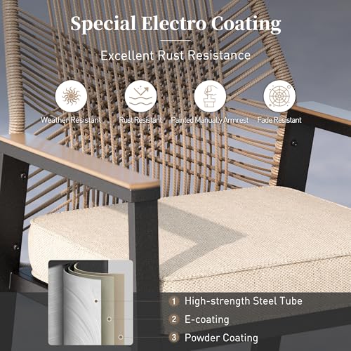 SUNSHINE VALLEY Outdoor Bar Stools Set of 4, Rattan High Top Patio Chairs with Waterproof Cushion and Armrest, All-Weather Bar Height Furniture for Outside Patio Balcony and Pool, Beige
