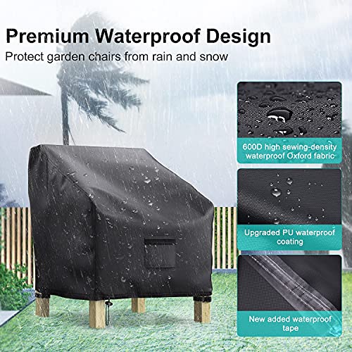 BROSYDA Patio Chair Covers for Outdoor Furniture Waterproof 2 Pack, Lawn Chair Covers 600D Heavy Duty Oxford Cloth, Large Covers for Lounge Lawn Deep Seat Black 29"W×30"D×36"H