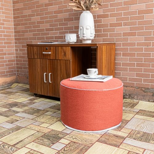 Outdoor Ottomans for Patio Pouf Waterproof Fade-Resistant Ottoman Foot Rest for Outdoor - Ottoman Chair Filled with High-Density All-in-One Foam, 20"D x 14"H Inches (Burnt Orange, Round)