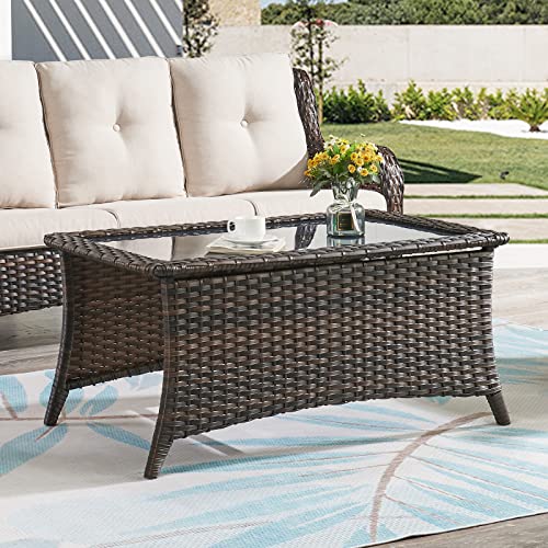 HUMMUH Patio Furniture 6 Pieces Outdoor Furniture Set Wicker Outdoor Sectional Sofa with Swivel Rocking Chairs,Patio Ottomans,Outdoor Coffee Table