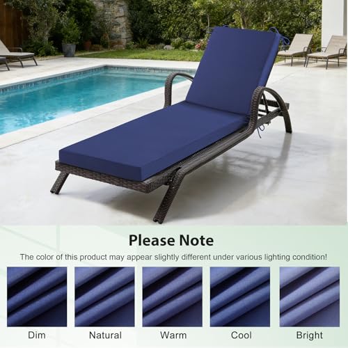 Aegisun Chaise Lounge Cushions Outdoor, 72x 21x 3 Inch Waterproof & Fade-Resistant Lounge Chair Cushion, Outdoor Chaise Cushion with Removable Cover & Ties for Lawn, Patio, Pool & Beach, Navy Blue