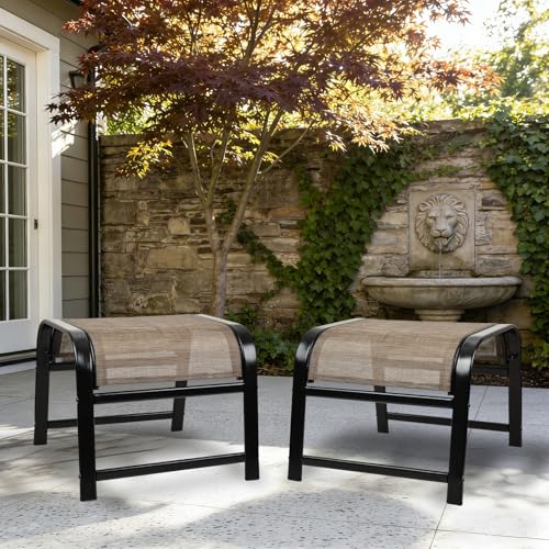 Deguifei Outdoor Ottoman Patio Footstool 2 Set Modern Breathable Metal Frame Foot Rest Brown