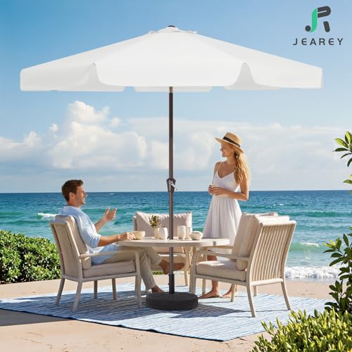 JEAREY 9 FT Patio Umbrella Outdoor, Table Umbrellas Market Umbrella w/Push Button Tilt/Crank, 8 Sturdy Ribs(Cream White)
