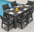 ZHUSI Patio Table and Chairs Set, Outdoor Table and Chairs,HIPS Outdoor Dining Set with Umbrella Hole for Backyard, Poolside, Porch (Black, 7PC)