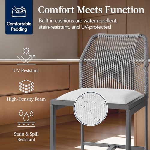 Best Choice Products Indoor Outdoor Counter Height Bar Stools Set of 2, Armless Kitchen Counter Stools w/Back and Footrest, Built-in Cushion, Aluminum Frame - Charcoal/Graphite
