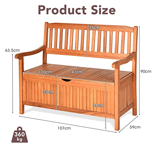 S AFSTAR Outdoor Patio Bench with Storage Box, 33 Gallon Storage Bench Deck Box with Dustproof Liner, Comfort Backrest & Wide Armrest, 800 lbs Capacity, Wood Bench for Garden Patio Park Porch