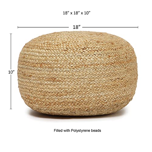 · REDEARTH · Jute Circular Low Pouf Ottoman - Braided Pouffe Accent Sitting Round Footrest for Living Room, Bedroom, Nursery, kidsroom, Patio, Gym; 100% Jute (18"X18"X10"; Natural)