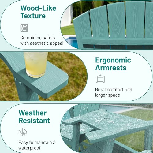 PLUUV Tall Adirondack Chairs Set of 2 with Double Connecting Trays, All Weather HDPE Bar Height Outdoor Chairs, Outdoor Adirondack Barstools with Umbrella Hole for Balcony, Patio, Backyard, Aruba