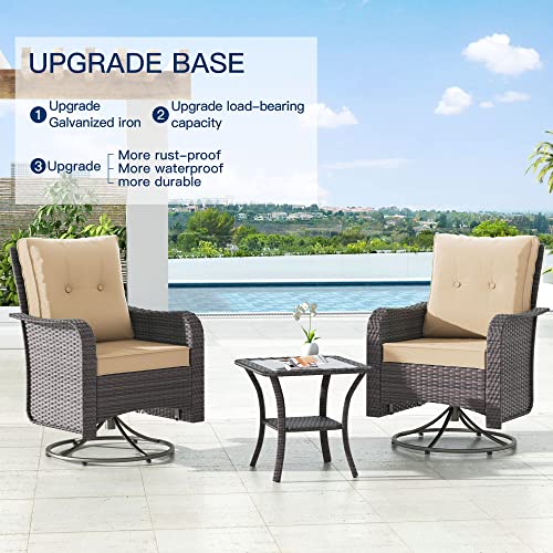 Kullavik 13PCS Outdoor Patio Furniture Set,PE Wicker Rattan Sectional Sofa Patio Conversation Sets with 43" 55000BTU Gas Propane Fire Pit Table,Swivel Rocking Chairs Set,Sand