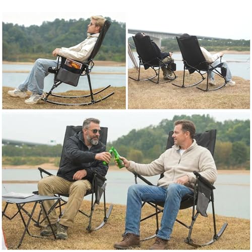 Romswi 2 Pack High Back Portable Rocking Chair with Hard Armrests, Oversized Folding Rocker Camping Chairs for Outdoor, Heavy Duty 400 lbs Patio Lawn Chairs