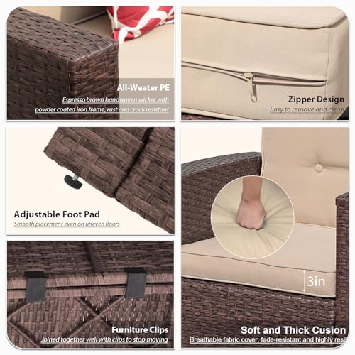 Super Patio 8 Pieces Outdoor Patio Furniture Set, Wicker Patio Conversation Sets with Storage Box, Rattan Outdoor Sectional Sofa Set with Cushions and Coffee Table for Outside Porch, Deck, Brown